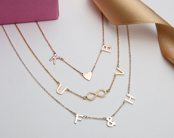Gifts For Mother's Day, Silver Letter Necklaces For Women, 14K Gold Couples Initial Necklace, Gold Plated Letter Pendant, Personalized Gifts