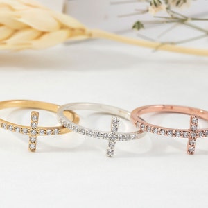 14K Gold Diamond Cross Rings, Silver Zircon Cross Rings, Birthday Gifts For Mom, Religious Jewelry, Graduation Gifts, Best Gift For Mothers