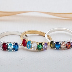 14K Gold Oval Birthstone Ring, Mütter Birthstone Ring, Geburtstagsgeschenk für Omas, personalisiertes Geschenk für Mama, bestes Geschenk für Mütter