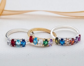 14K Gold Oval Shaped Birthstone Ring, Mothers Birthstone Ring, Birthday Gift For Grandmas, Personalized Gift For Mom, Best Gift For Mothers