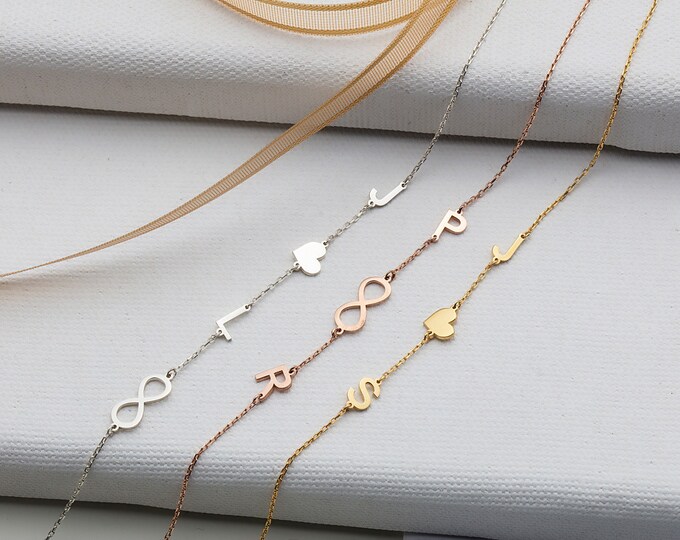 Gifts For Mother's Day, 14K Gold Name Initial Bracelets, Silver Letter Bracelets, Gold Plated Couple's Name Bracelets, Personalized Jewelry