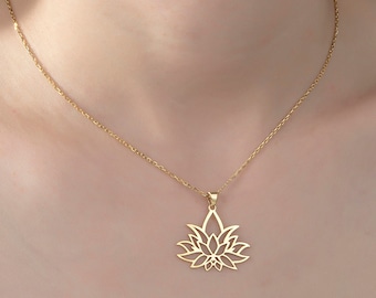 Dainty Silver Lotus Necklaces, 14K Gold Lotus Pendants, Flower Necklace For Women, Moms Gift, Birthday Gifts For Her, Best Gift For Mothers