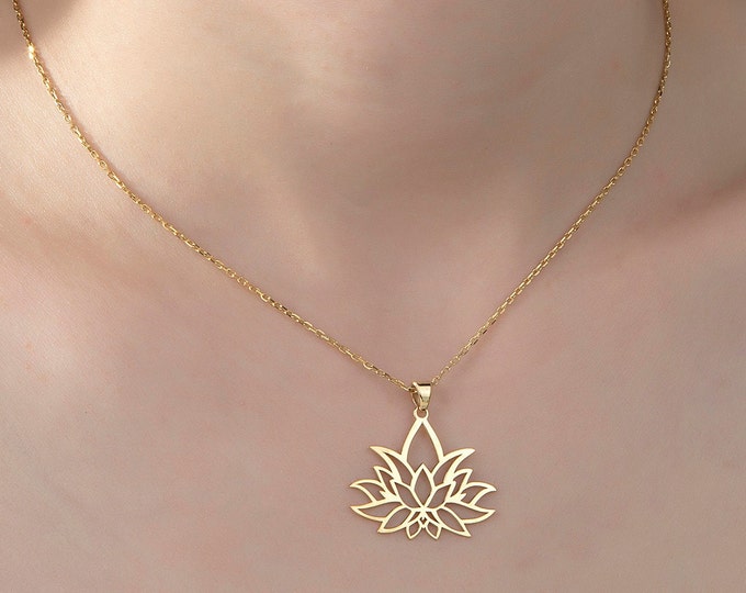 Gifts For Mother's Day, Dainty Silver Lotus Necklaces, 14K Gold Lotus Pendants, Flower Necklace For Women, Moms Gift, Birthday Gifts For Her