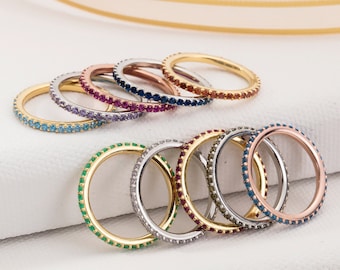 14K Gold Full Eternity Birthstone Ring, Infinity Birthstone Ring, Silver Stackable Gemstone Ring, Custom Mothers Ring, Best Gift For Mothers