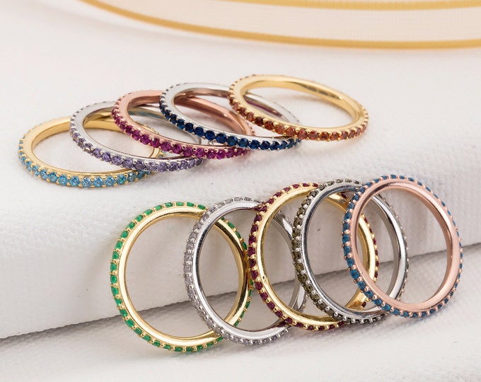 Gifts For Mother's Day, Gold Eternity Birthstone Rings, Silver Stackable Infinity Birthstone Ring, Personalized Gifts, Birthday Gift For Mom