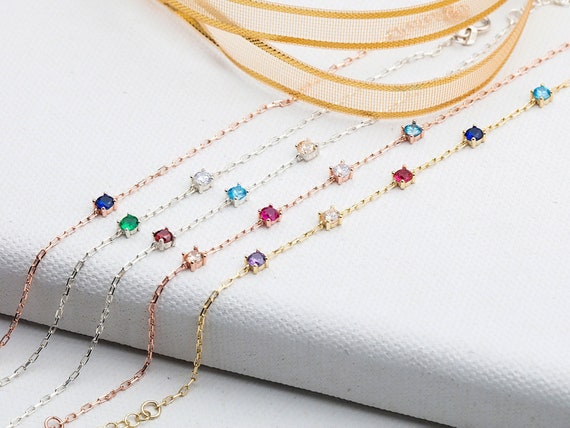 Bracciale Regolabile In Oro 14 Carati Con Pietra Portafortuna - Gioiello Delicato Per Donna, Regalo Di Compleanno Con 2 Pietre - 2
