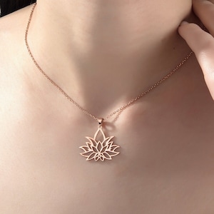 14K Gold Lotus Flower Necklaces For Women, 18K Solid Gold Dainty Lotus Pendants, Gift For Mom, Unique Birthday Gifts, Best Gift For Mothers