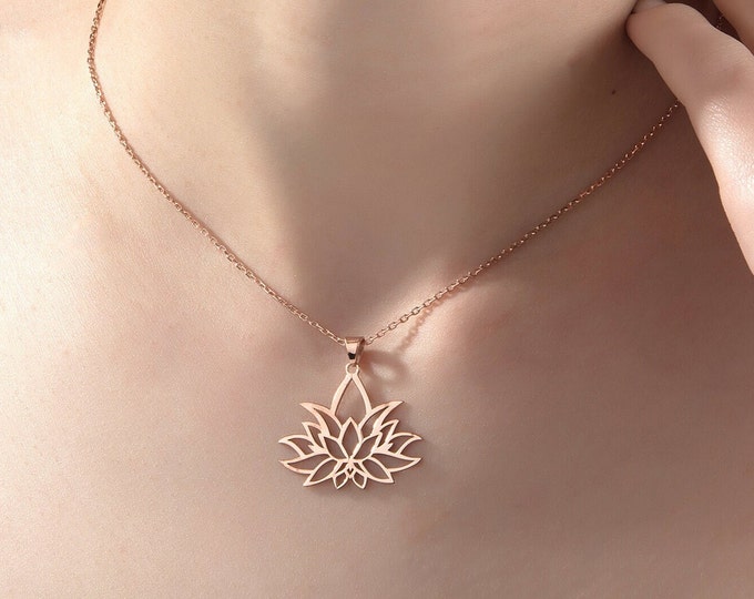 Gifts For Mother's Day, 14K Gold Lotus Flower Necklaces For Women, 18K Solid Gold Dainty Lotus Pendants, Gift For Mom, Unique Birthday Gifts