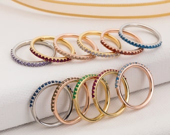 10K Gold Half Eternity Birthstone Ring, Stackable Gemstone Band