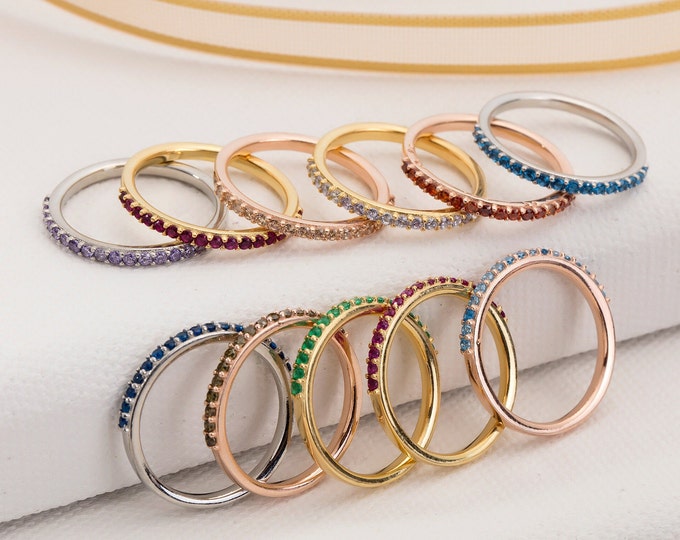 Gifts For Mother's Day, 10K Gold Half Eternity Birthstone Ring, Stackable Infinity Birthstone Ring, Personalized Gift, Birthday Gift For Mom