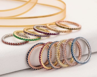 Gifts For Mother's Day, 10K Gold Full Eternity Birthstone Ring, 14K Stackable Infinity Birthstone Ring, Mothers Personalized Birthstone Ring