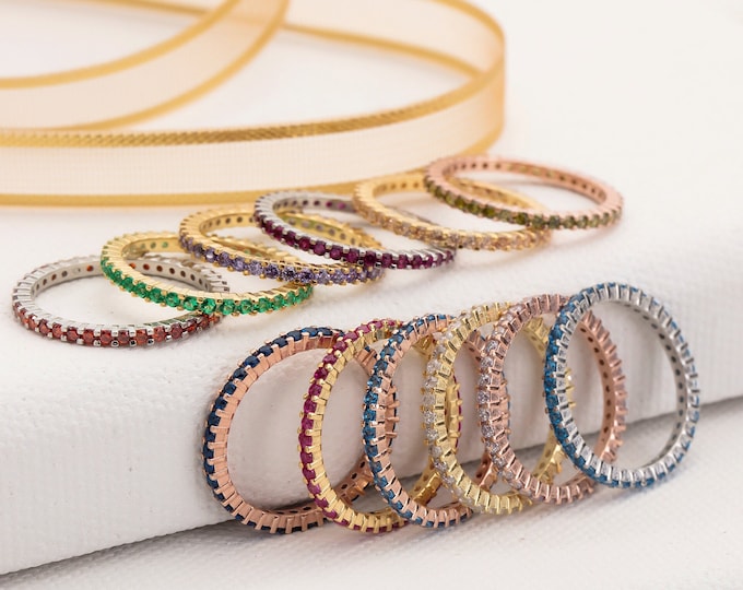 Gifts For Mother's Day, 14K Gold Infinity Birthstone Rings, Stackable Full Eternity Birthstone Ring, Mothers Family Ring, Personalized Gifts
