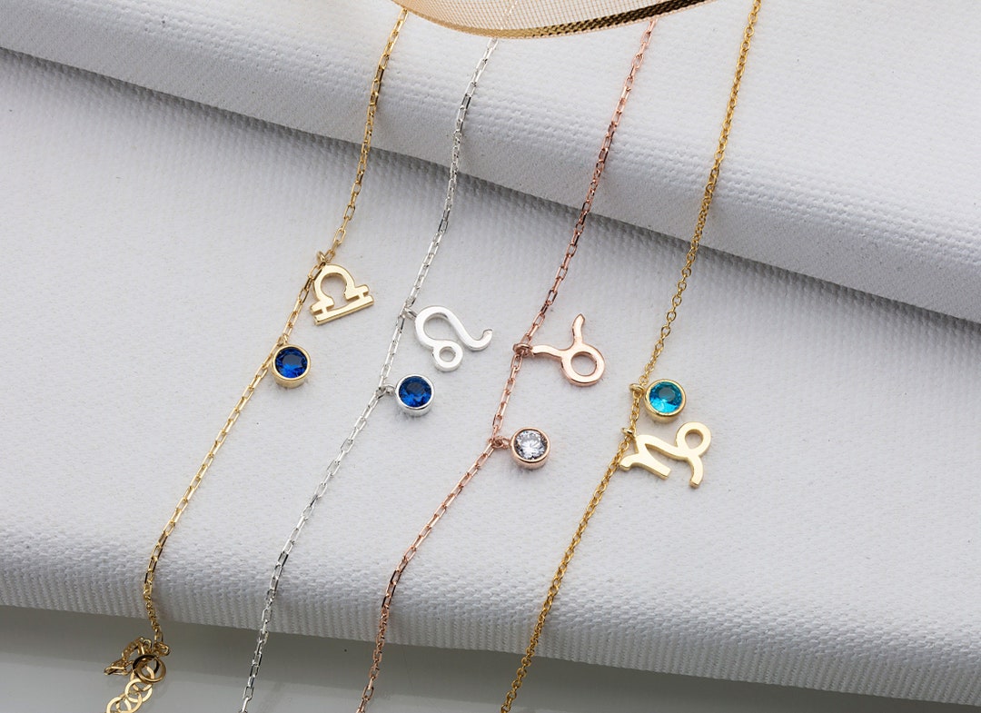 14K Gold Zodiac Sign Charm Bracelet Silver Zodiac Bracelet Etsy UK