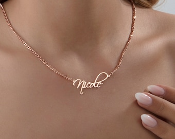 Gold Plated Name Necklaces For Women, 18K Gold Cuban Chain Name Necklaces, Personalized Gifts, Silver Name Pendants, Best Gift For Mothers