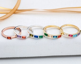 Gifts For Mother's Day, Mothers Family Birthstone Rings, Custom Made Baguette Birthstone Rings, Personalized Jewelry, Birthday Gifts For Mom