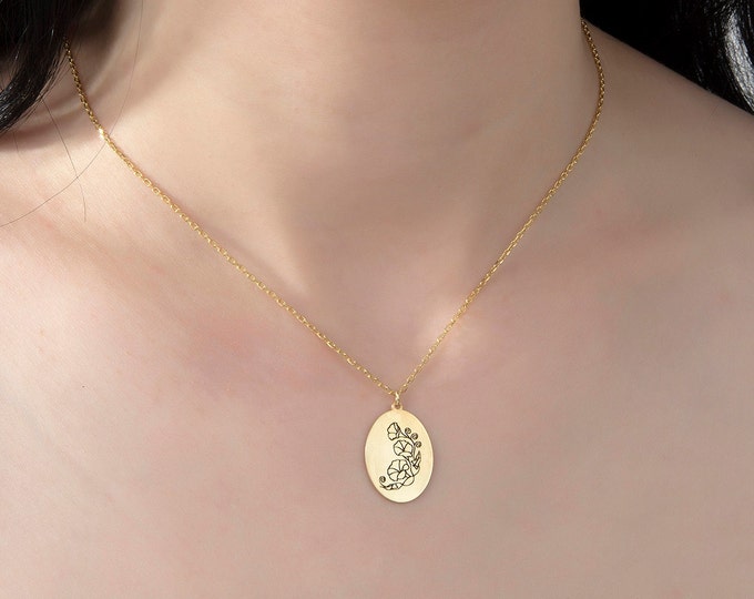 Gifts For Mother's Day, Silver Dainty Birth Flower Necklaces, 14K Gold Plated Flower Pendants, Personalized Gifts, Birthday Gifts For Women