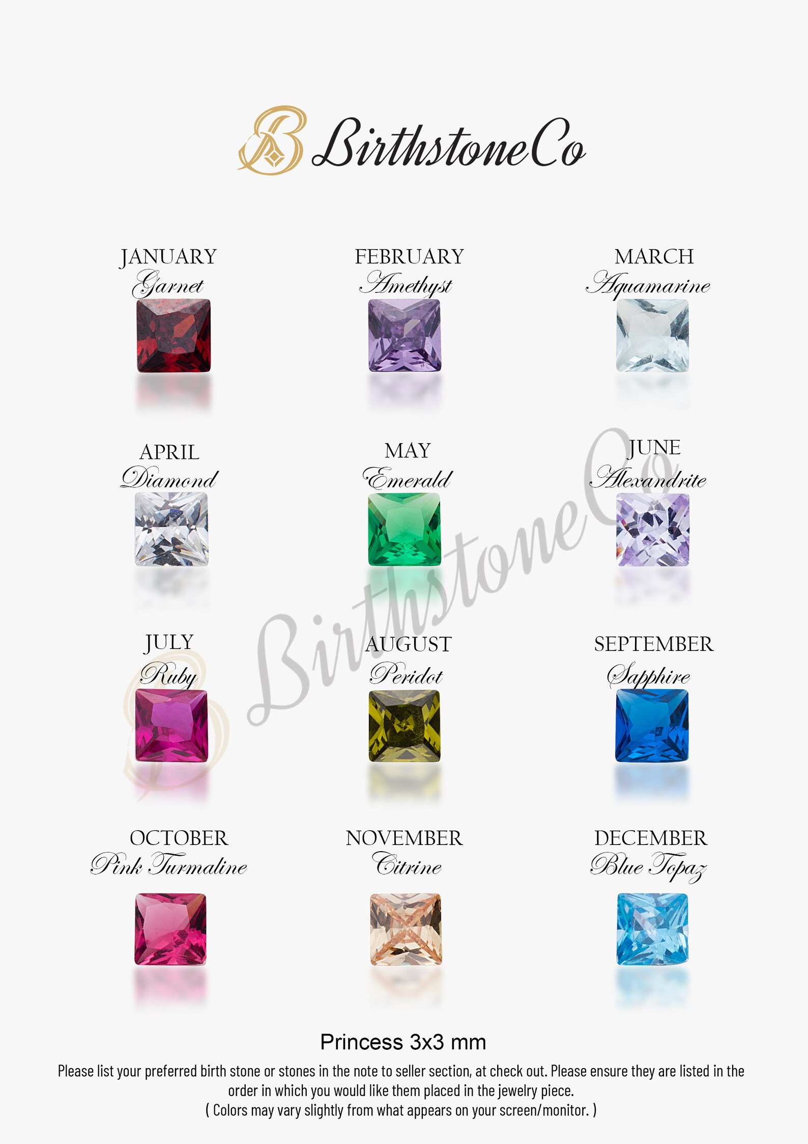 14K Gold Family Birthstone Rings for Mom, Silver Princess Shape Initial ...