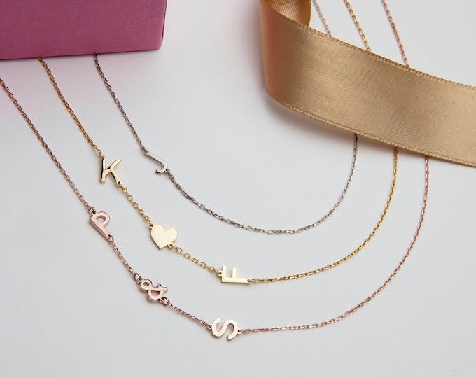 Gifts For Mother's Day, 14K Gold Sideways Letter Necklace, Child's Name Initial Necklace For Mom, Personalized Gift, Birthday Gift For Women