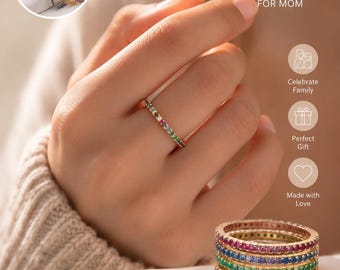 Personalized Birthstone Ring, Full Eternity Band, Kids Birthstone Jewelry, Gift For Mothers