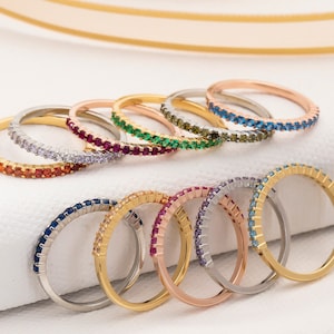 14K Gold Halbe Unendlichkeit Birthstone Ringe, 10K Stapeln Edelstein Ring, 18K Eternity stapelbarer Ring, personalisierte Geschenke, bestes Geschenk für Mütter
