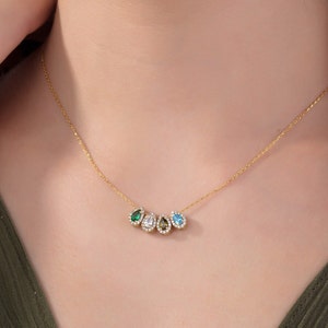14K Gold Drop Birthstone Halskette, birnenförmige Birthstone Halsketten, personalisierte Geschenke, Mütter Birthstone Halskette, bestes Geschenk für Mütter