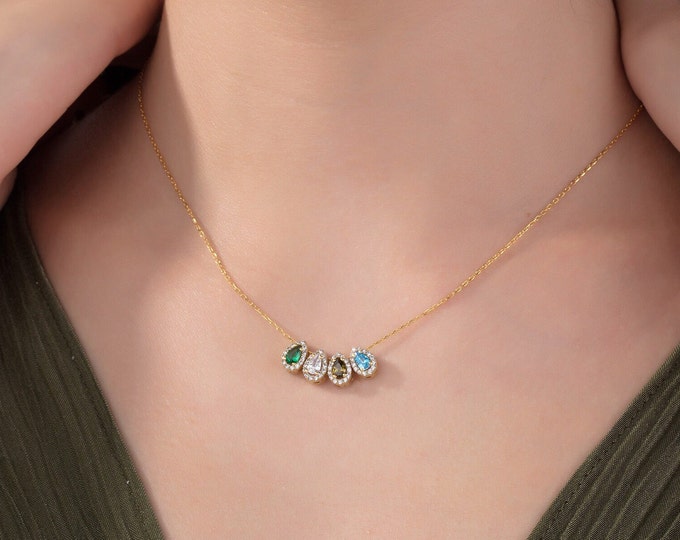 Gifts For Mother's Day, 14K Gold Drop Birthstone Necklace, Pear Shaped Birthstone Necklaces, Personalized Gifts, Mothers Birthstone Necklace