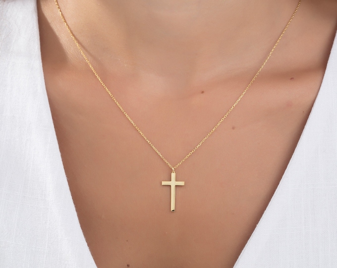 Gifts For Mother's Day, 14K Cross Necklaces For Women, 18K Solid Gold Cross Pendants, Religious Jewelry Gift For Her, Birthday Gifts For Mom