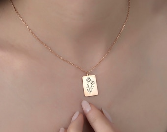Sterling Silver Birth Flower Necklaces, Personalized Gifts, 14K Gold Plated Birth Flower Pendants, Bridesmaid Gifts, Best Gift For Mothers