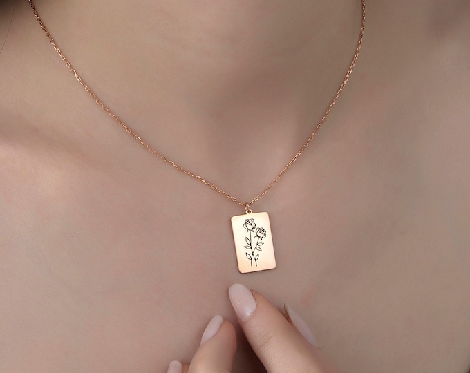 Gifts For Mother's Day, Sterling Silver Birth Flower Necklaces, Personalized Gifts, 14K Gold Plated Birth Flower Pendants, Bridesmaid Gifts