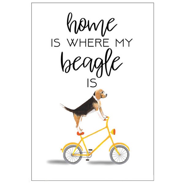 Beagle print Home est l’endroit où se trouve mon beagle, affiche d’amoureux des chiens pour la décoration murale des enfants ou cadeau d’art naïf