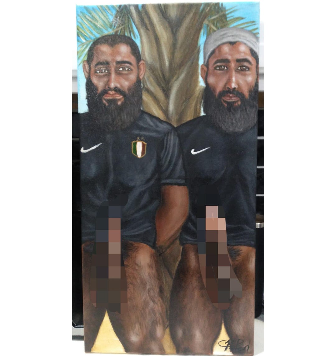 Painting of Nude Arabic Men. Hairy Arab Bearded Male. Erotic Hairy Gay Art. Arab Bros. Nude