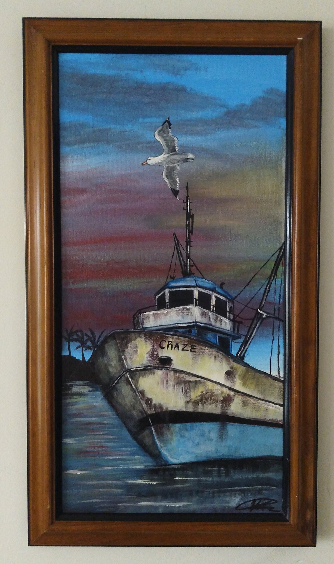 Original Painting of Fishing Boat. Framed Boat Art. Acrylic Etsy Canada