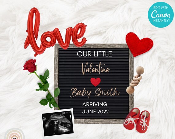 Valentines Digital Pregnancy Announcement for Social Media, Digital Valentines Pregnancy Announcement, Editable Valentines Baby Announcement