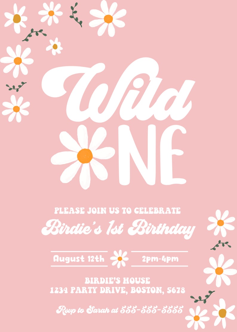 Editable Daisy Birthday Party Invitation Boho Daisy Wild One Etsy