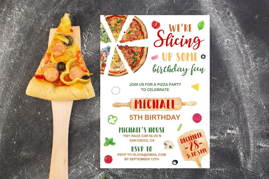 Editable Pizza Party Birthday Invitation Snack Party Invite Etsy