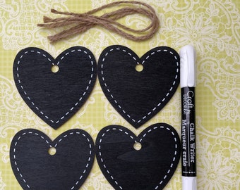 Wood chalkboard tags, Chalkboard hearts, Erasable Hanging Chalkboard- gift tags, ornaments, craft supply, wedding favor