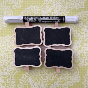 Mini Chalkboard, Small Chalkboard Clothespins with Chalk Writer, Chalkboard Gift Tags, Small Clip On Chalk Boards. Reusable Gift Tags