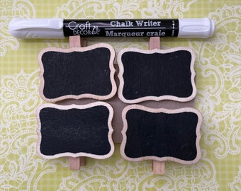 Mini Chalkboard, Small Chalkboard Clothespins with Chalk Writer, Chalkboard Gift Tags, Small Clip On Chalk Boards. Reusable Gift Tags