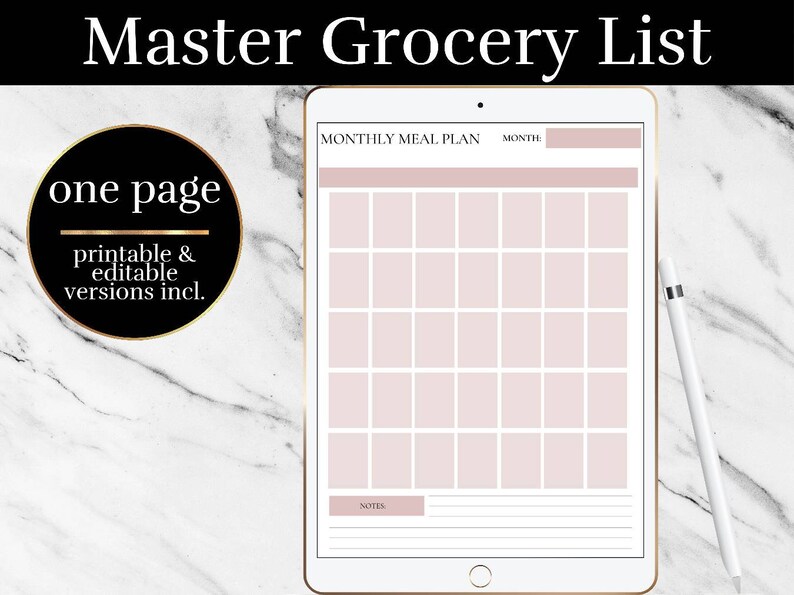 digital shopping list master grocery list printable etsy