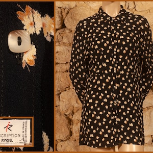 Sonia Rykiel - Inscription - Chemise / tunique à imprimé floral années 80 (taille UK12, US8, FR40, D38, IT44)