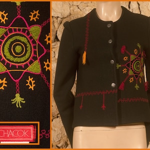 Chacok - veste de soirée en jersey brodé vintage des années 80 (taille UK8, US4, FR36, D34, IT40)