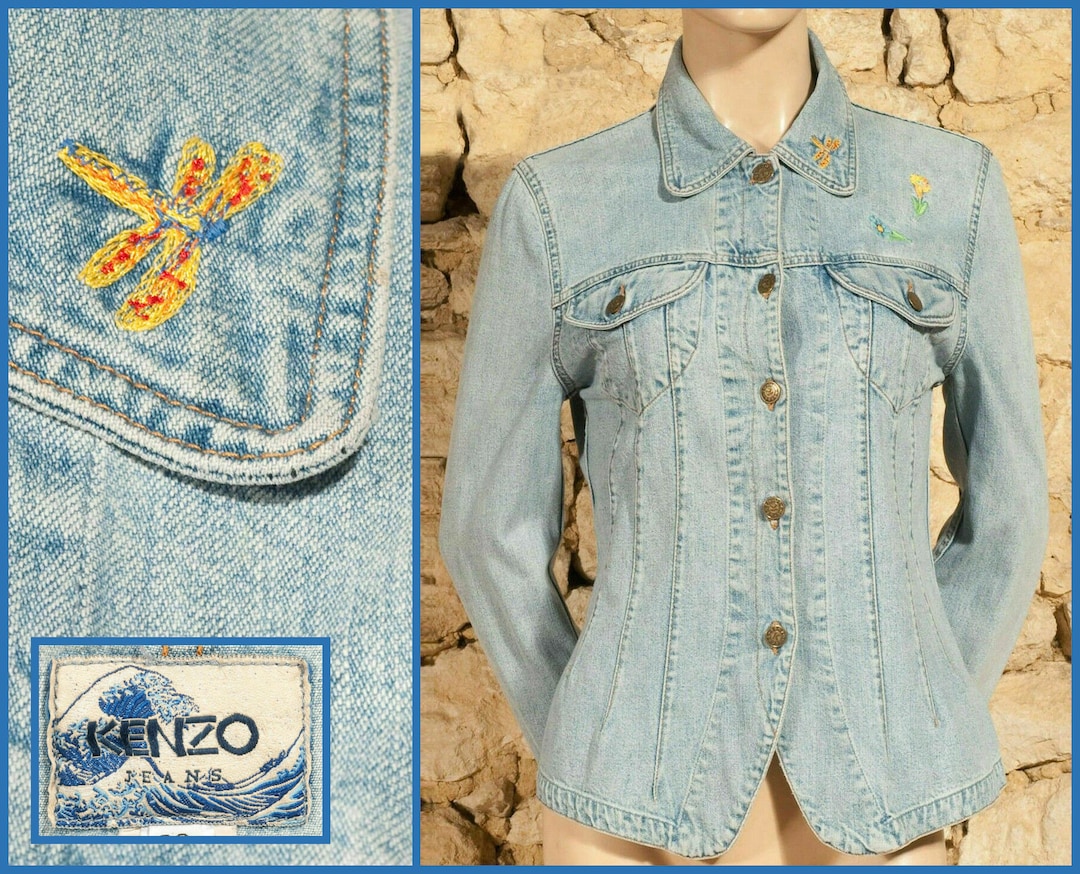 keko　ジージャン　古着 Kenzo Jeans - Vintage 80s Embroidered Faded Denim Jacket (size