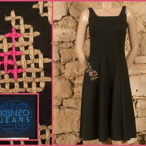 Kenzo Jeans - Robe d'été brodée des années 90 (taille UK8/10, US4/6, FR36/38, D34/36, IT40/42)