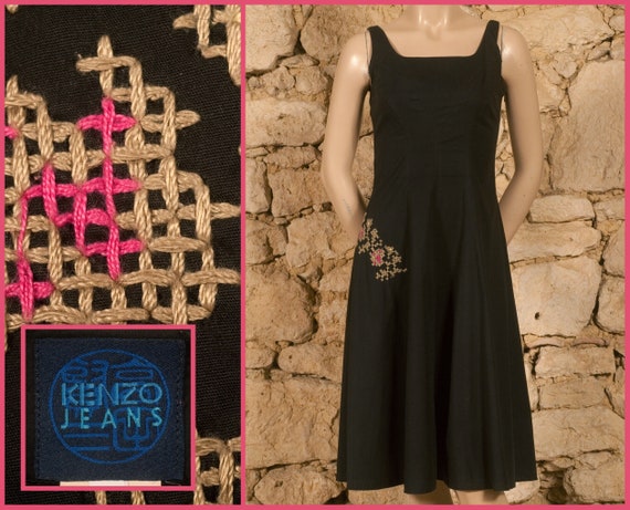 Kenzo Jeans - 90s Embroidered Summer Dress  (size… - image 1