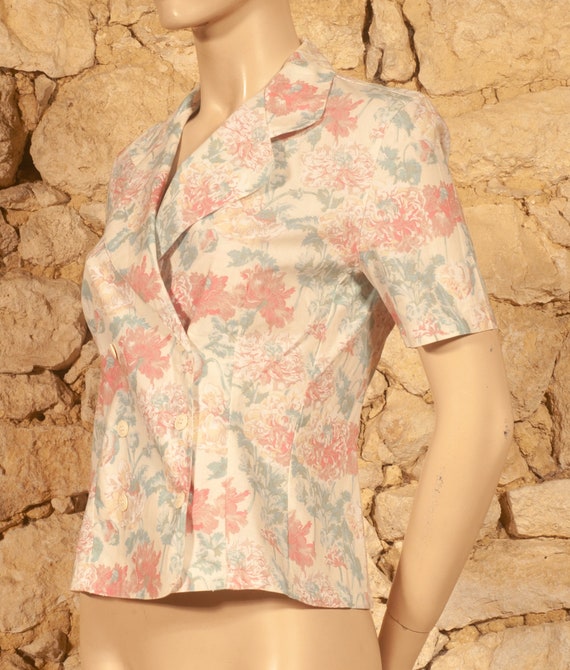 Cacharel - 80s Floral Print Jacket (size UK8, US4… - image 3