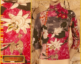 Kenzo Jungle - Top elástico con cuello alto de los años 00 (talla 'M' - UK10/12, US6/8, FR38/40, D36/38, IT42/44)