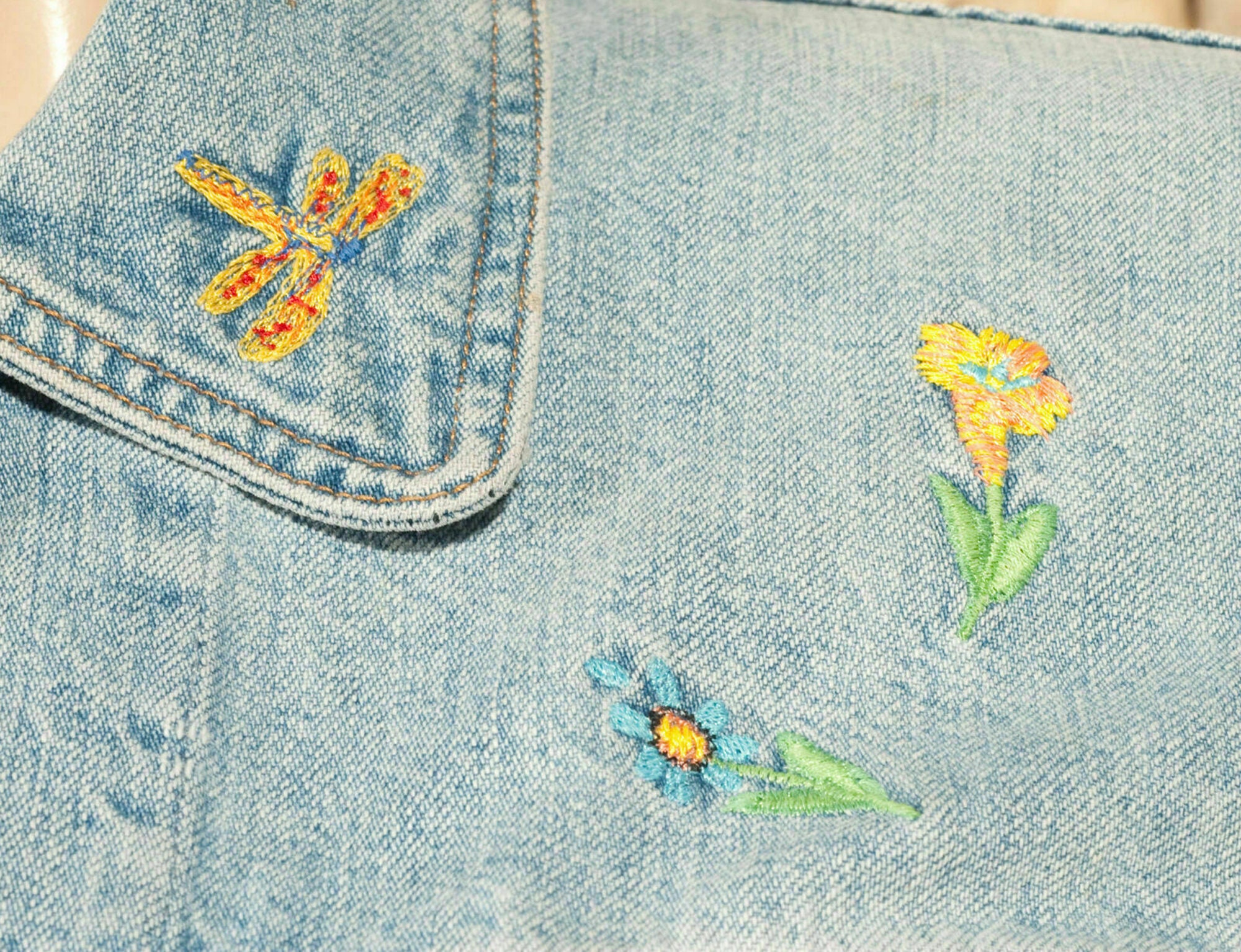 Kenzo Jeans - Vintage 80s Embroidered Faded Denim Jacket (size