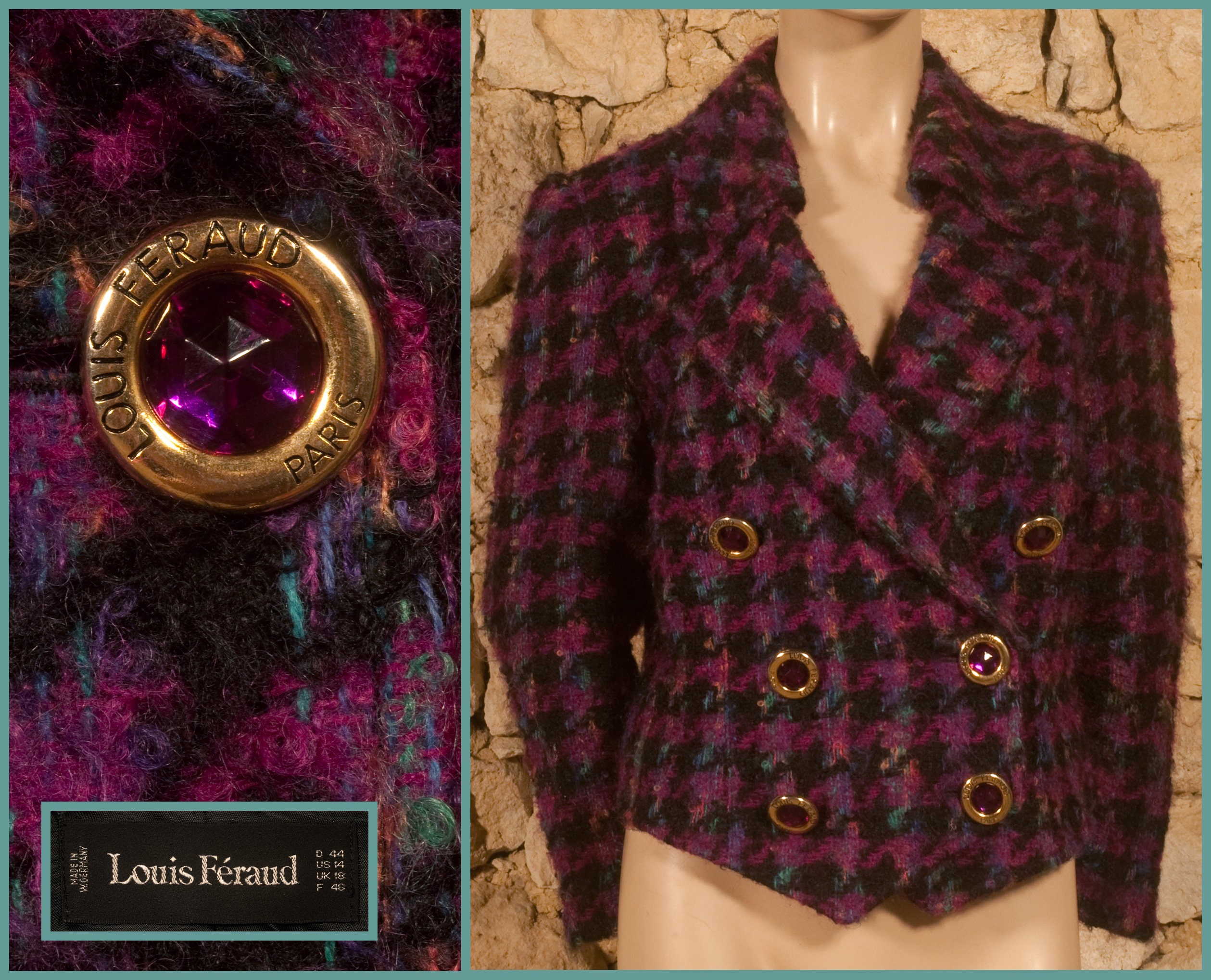 Louis Feraud vintage black gold button oversized braided blazer jacket For  Sale at 1stDibs