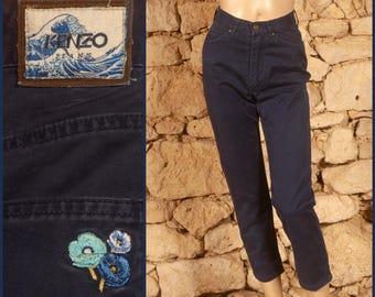 ケンゾー ジーンズ - 80 年代 5 ポケット 刺繍 ジーンズ (サイズ US4、UK8、FR36、D34、IT40)