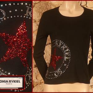 Sonia Rykiel - Paris - Haut avec strass des années 90 (taille UK10 ou small 12, US6 or small 8, FR38 petit 40)